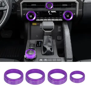 for Toyota Tacoma 2024 2025 w/14 Display 4Runner 2025 Interior Accessories AC Center Consoles Control Audio Switch Drive Volume Knob Cover Air Conditioner Aluminum Alloy (Purple, 14“ Screen)