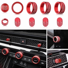 for Honda Civic/CRV Accessories (2022-2025) for Acura Integra (2023-2025) Air Conditioning, Vent Knob Cover Start/Stop Button Ring, Air Conditioning Climate Control Knob Button (10PCS, red)