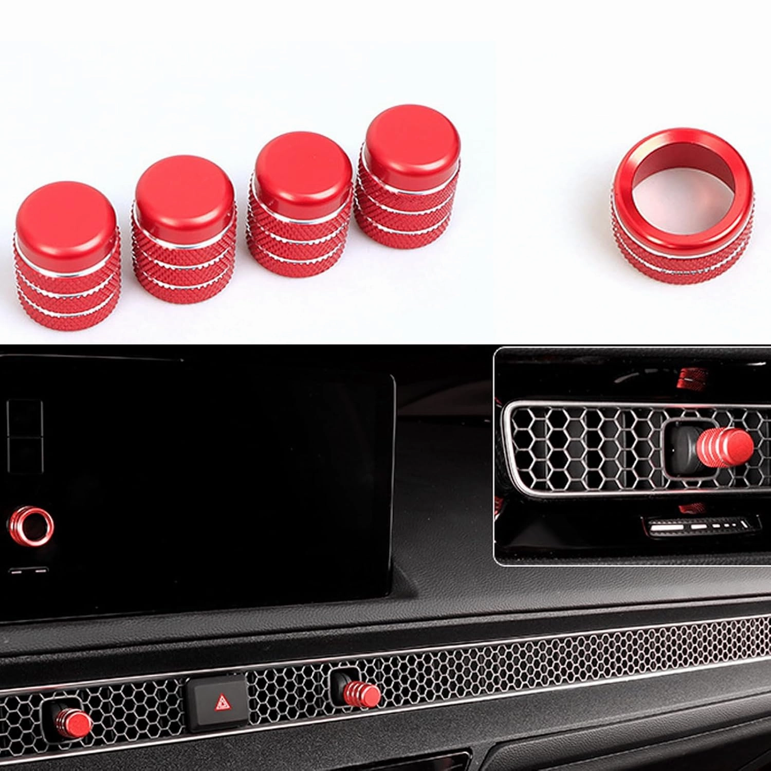 for Honda Civic/CRV Accessories (2022-2025) for Acura Integra (2023-2025) Air Conditioning, Vent Knob Cover Start/Stop Button Ring, Air Conditioning Climate Control Knob Button (10PCS, red)