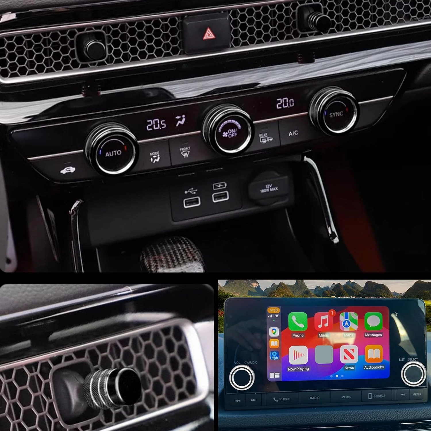 for Honda Civic/CRV Accessories (2022-2025) for Acura Integra (2023-2025) Air Conditioning, Vent Knob Cover Start/Stop Button Ring, Air Conditioning Climate Control Knob Button (11PCS, Black)
