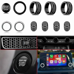 for Honda Civic/CRV Accessories (2022-2025) for Acura Integra (2023-2025) Air Conditioning, Vent Knob Cover Start/Stop Button Ring, Air Conditioning Climate Control Knob Button (11PCS, Black)