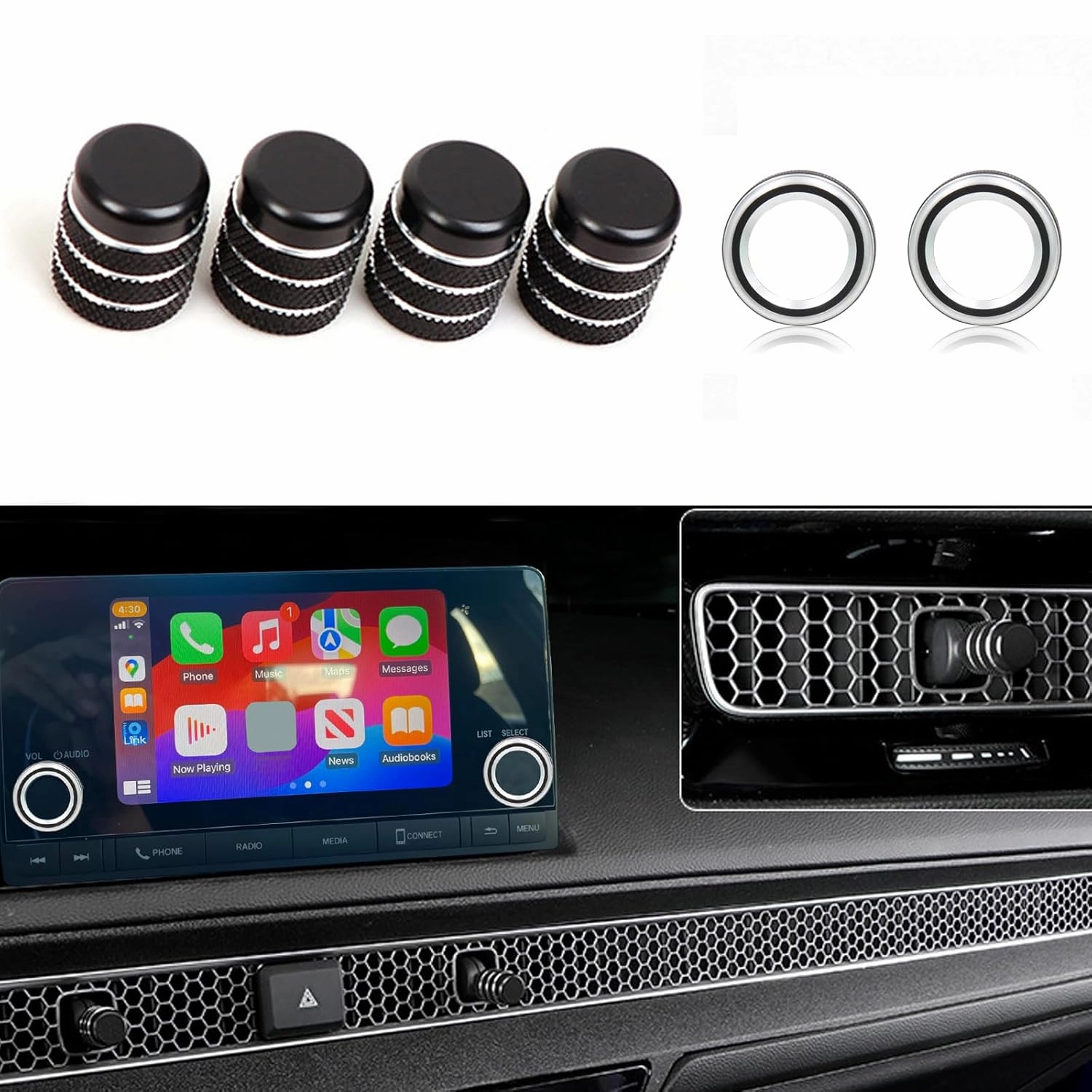 for Honda Civic/CRV Accessories (2022-2025) for Acura Integra (2023-2025) Air Conditioning, Vent Knob Cover Start/Stop Button Ring, Air Conditioning Climate Control Knob Button (11PCS, Black)