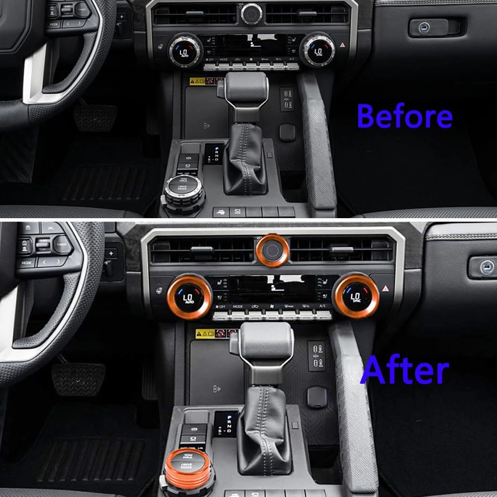 for Toyota Tacoma 2024 2025 w/14 Display 4Runner 2025 Interior Accessories AC Center Consoles Control Audio Switch Drive Volume Knob Cover Air Conditioner Aluminum Alloy (Orange, 14“ Screen)