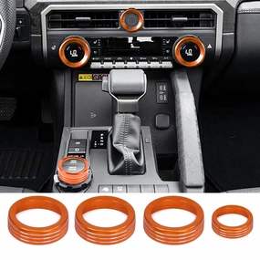 for Toyota Tacoma 2024 2025 w/14 Display 4Runner 2025 Interior Accessories AC Center Consoles Control Audio Switch Drive Volume Knob Cover Air Conditioner Aluminum Alloy (Orange, 14“ Screen)