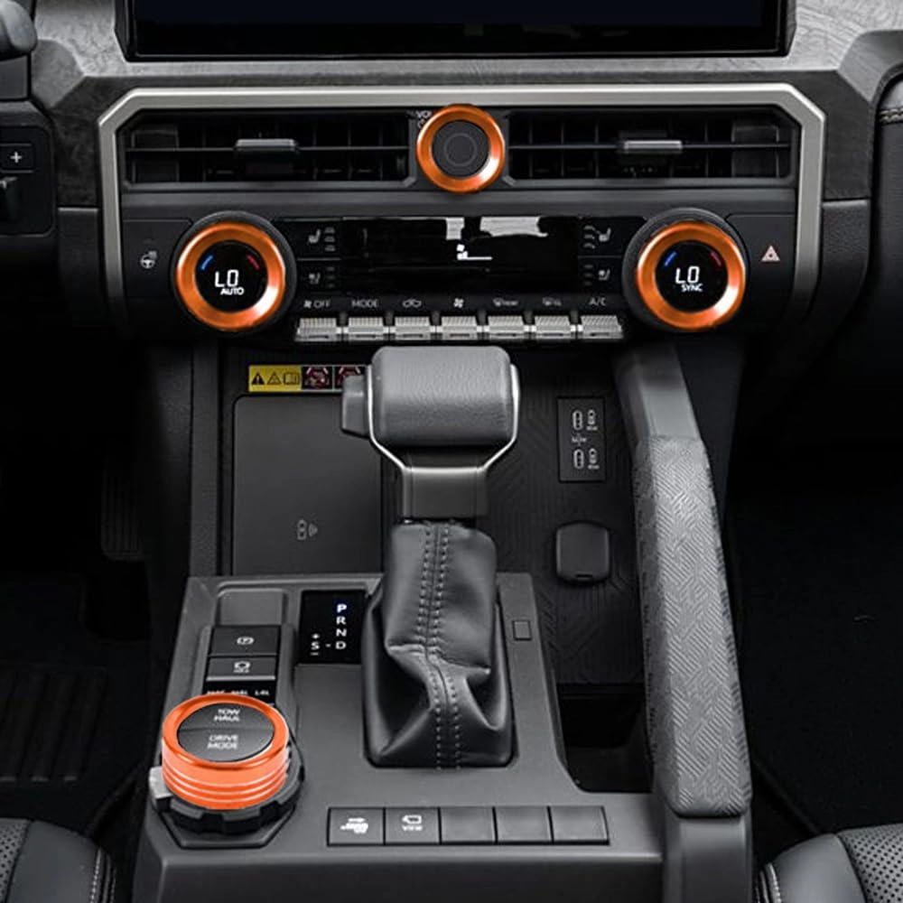 for Toyota Tacoma 2024 2025 w/14 Display 4Runner 2025 Interior Accessories AC Center Consoles Control Audio Switch Drive Volume Knob Cover Air Conditioner Aluminum Alloy (Orange, 14“ Screen)