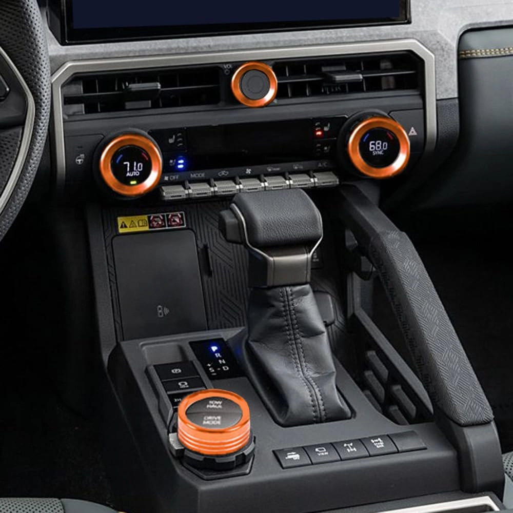 for Toyota Tacoma 2024 2025 w/14 Display 4Runner 2025 Interior Accessories AC Center Consoles Control Audio Switch Drive Volume Knob Cover Air Conditioner Aluminum Alloy (Orange, 14“ Screen)