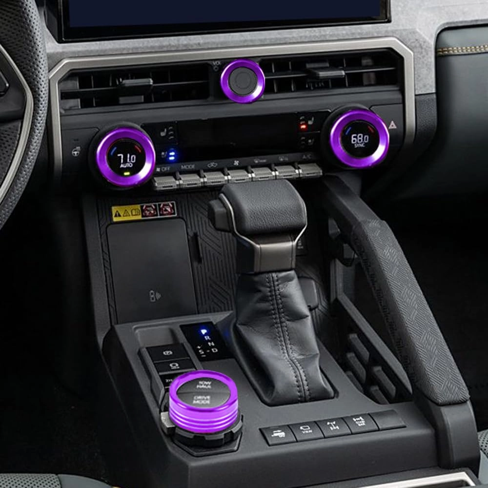 for Toyota Tacoma 2024 2025 w/14 Display 4Runner 2025 Interior Accessories AC Center Consoles Control Audio Switch Drive Volume Knob Cover Air Conditioner Aluminum Alloy (Purple, 14“ Screen)
