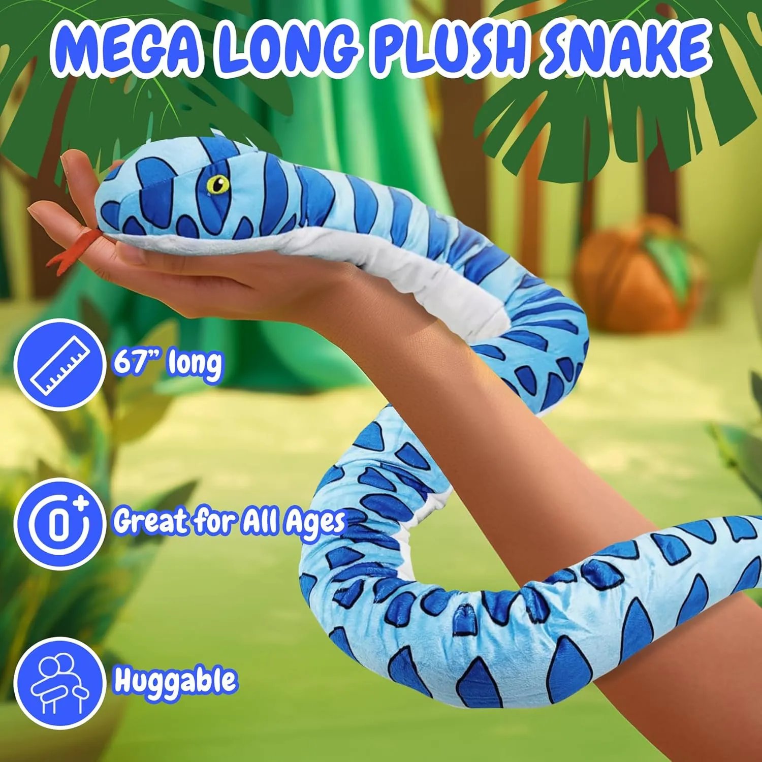 Forest & Twelfth Kids 67” Plush Snake Toy – Stuffed Animal Toys Made from 100% Recycled Material – Cute, Adorable, & Eco-Friendly Toy Snakes for 0  Year Old Kids, Over 5 Feet Long! (Fox Snake)