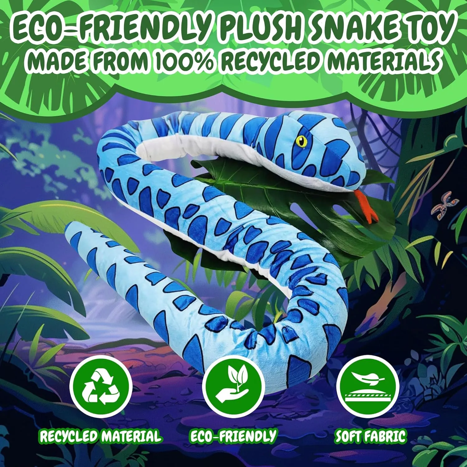 Forest & Twelfth Kids 67” Plush Snake Toy – Stuffed Animal Toys Made from 100% Recycled Material – Cute, Adorable, & Eco-Friendly Toy Snakes for 0  Year Old Kids, Over 5 Feet Long! (Fox Snake)