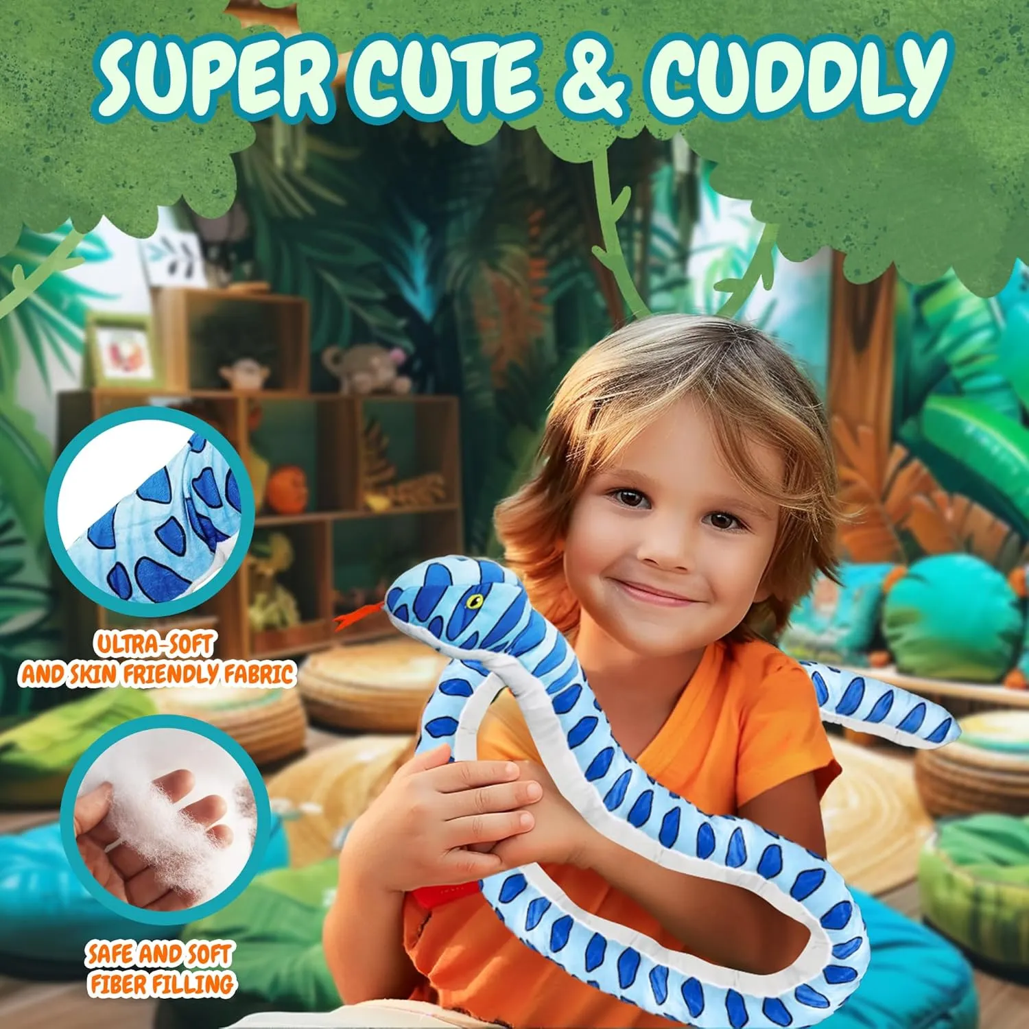 Forest & Twelfth Kids 67” Plush Snake Toy – Stuffed Animal Toys Made from 100% Recycled Material – Cute, Adorable, & Eco-Friendly Toy Snakes for 0  Year Old Kids, Over 5 Feet Long! (Fox Snake)