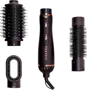 FoxyBae 3-in-1 Ceramic Interchangeable Hair Tools - Blowout Dryer - 3 Detachable Heads: 2.4" Blowout-Brush, 1.5" Hot Round Brush & Drying Cylinder Hair-Dryer & Hair Styling Set (Black Rose-Gold)