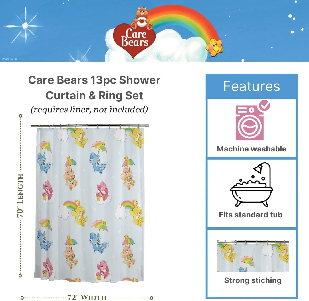 Franco Care Bears 13 Piece Shower Curtain and Ring Set, (100% Officially Licensed Product)