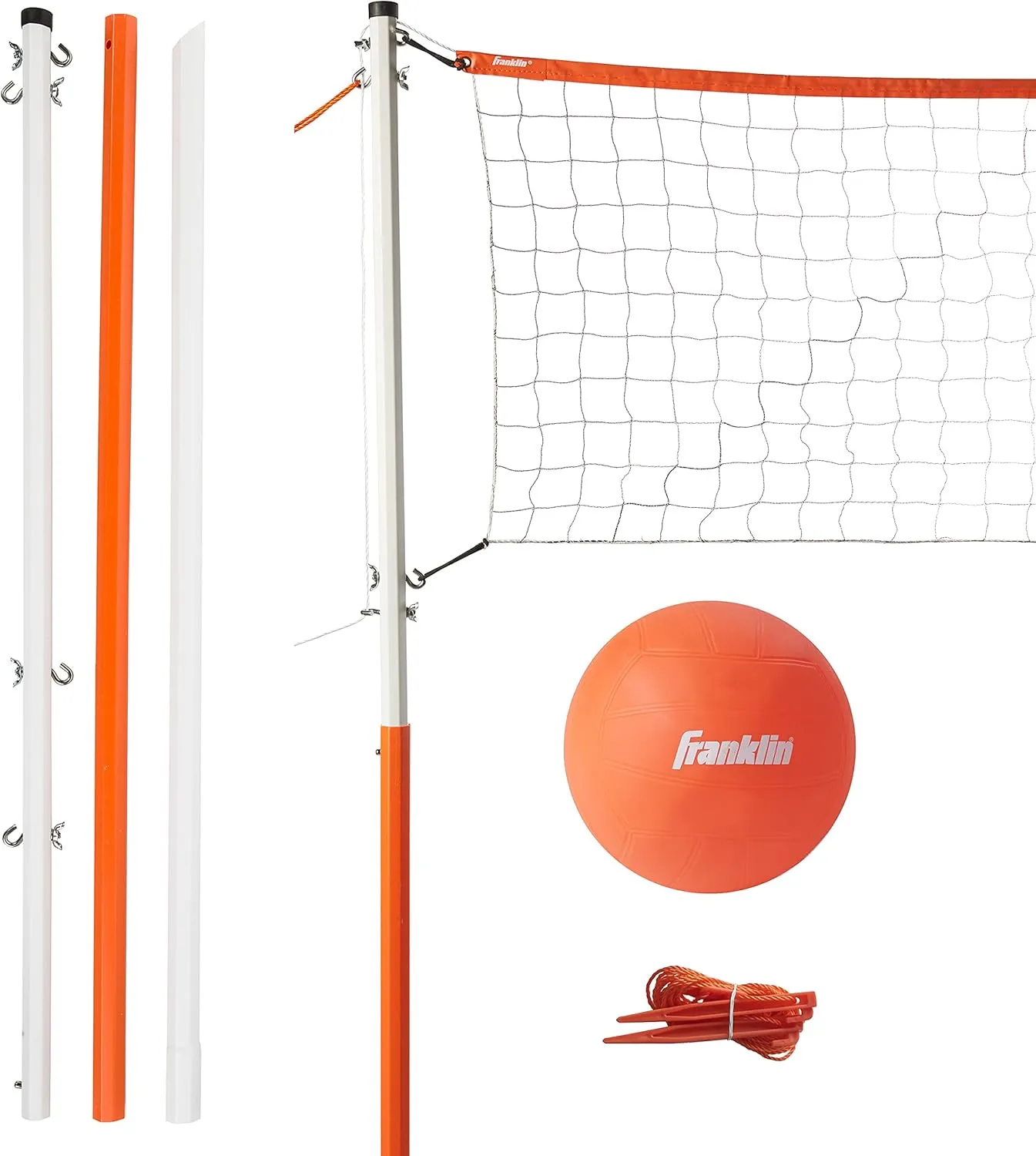 Franklin Sports Outdoor Volleyball Net Sets - Beach   Backyard Portable Volleyball Net with Poles - Complete Outdoor Volleyball Sets with Net   Volleyball Included