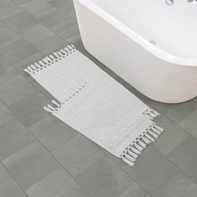 French Connection Nellore Bathroom Rugs, Set of 2 Woven and Beaded Bathroom Mats, Durable Bath Rugs, Thick Bath Mats for Bathroom and Shower Rugs, 17” x 28” and 20” x 38”, White