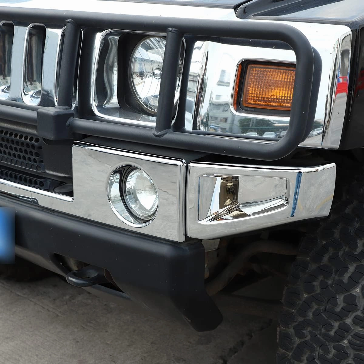 Front Bumper Corner Bezels Cover and Front Bumper Lower Trim Sets Compatible with Hummer H2 2003-2009, 5 Pieces Bumper Protection Trim Cover Kit, 5PCS (Bright Silver)