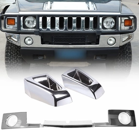 Front Bumper Corner Bezels Cover and Front Bumper Lower Trim Sets Compatible with Hummer H2 2003-2009, 5 Pieces Bumper Protection Trim Cover Kit, 5PCS (Bright Silver)