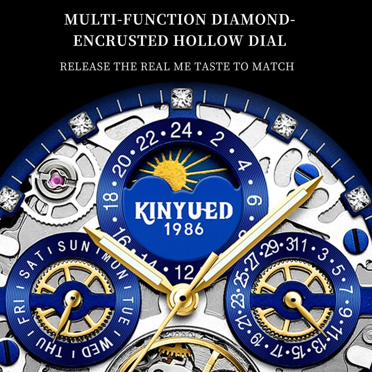 Fully Automatic Moon Phase Window Mechanical Watch Tourbillon Hollow Calendar Dial Men's Waterproof Noctilucent Business Watch Fashionable Men's Watch