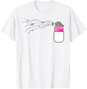 Funny Singing bird in fake pocket music robin bird watching T-Shirt