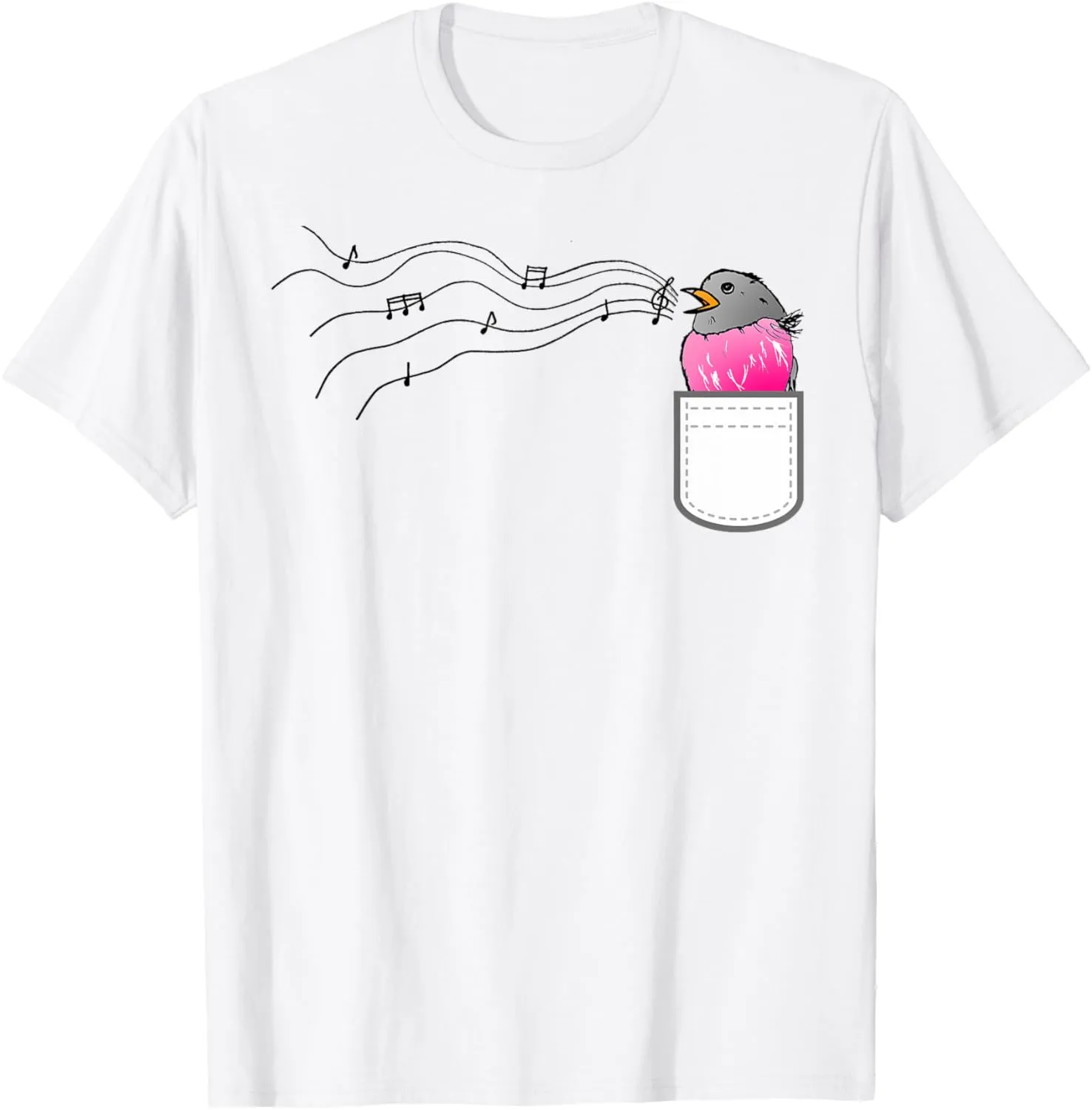 Funny Singing bird in fake pocket music robin bird watching T-Shirt