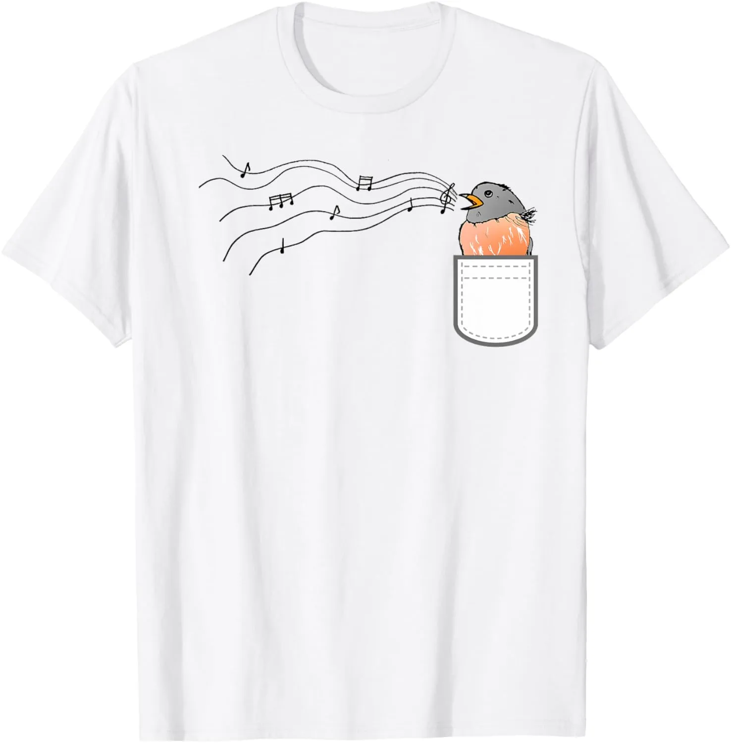 Funny singing bird in my pocket European robin bird watching T-Shirt