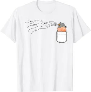 Funny singing bird in my pocket European robin bird watching T-Shirt
