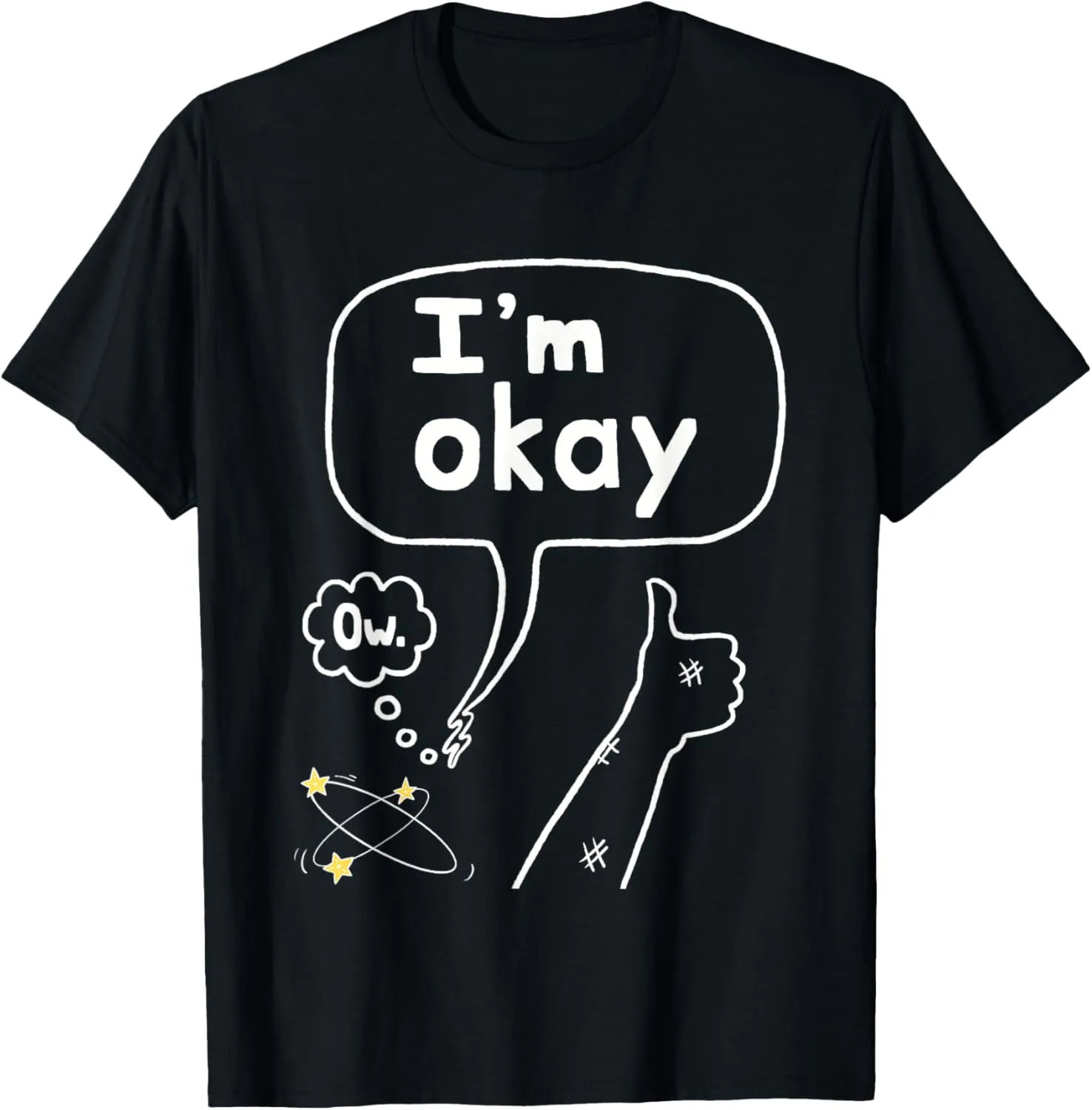 Funny Thumbs Up I'm Okay T-Shirt - Unisex-Adults, Black, Small
