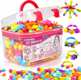 FUNZBO 520  Snap Pop Beads - Beads for Jewelry Making Kit, Arts and Crafts for Kids Ages 4-8, Toys for Girls Age 3 4 5 6 7 Years Old Birthday Gifts, Bracelet Necklace Ring Snap Set for Little Girls