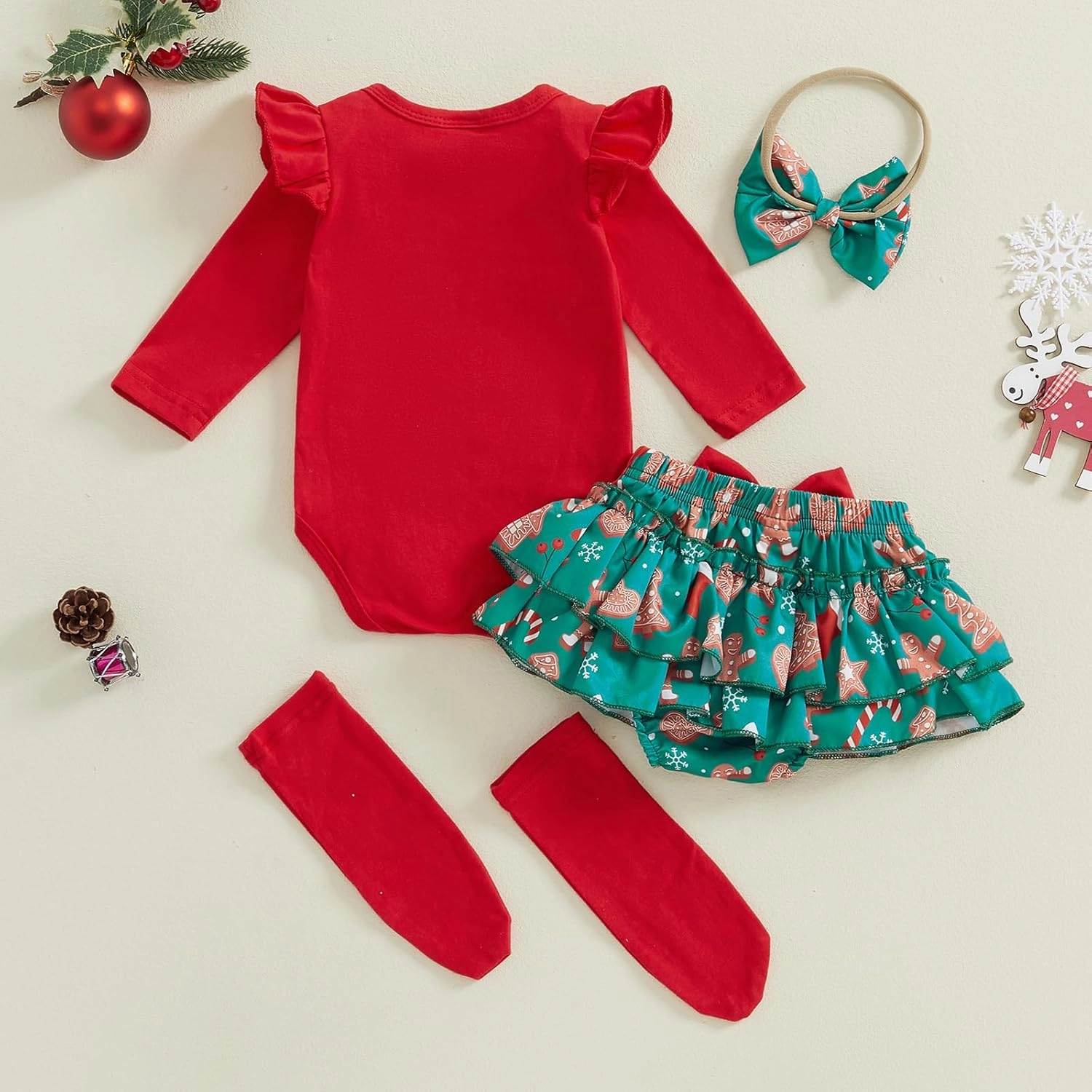 FYBITBO Newborn Baby Girl Christmas Outfits Cute Letter Romper Ruffle Plaid Skirt Dress Infant Christmas Outfit Clothes Set