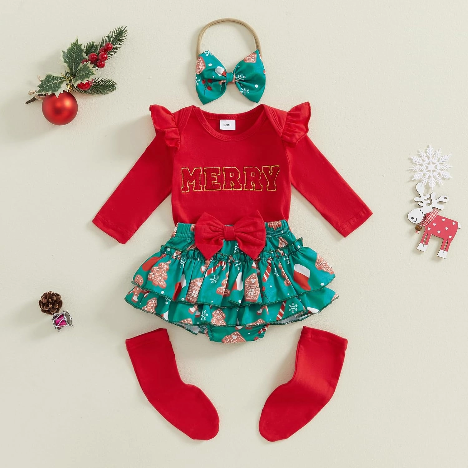 FYBITBO Newborn Baby Girl Christmas Outfits Cute Letter Romper Ruffle Plaid Skirt Dress Infant Christmas Outfit Clothes Set