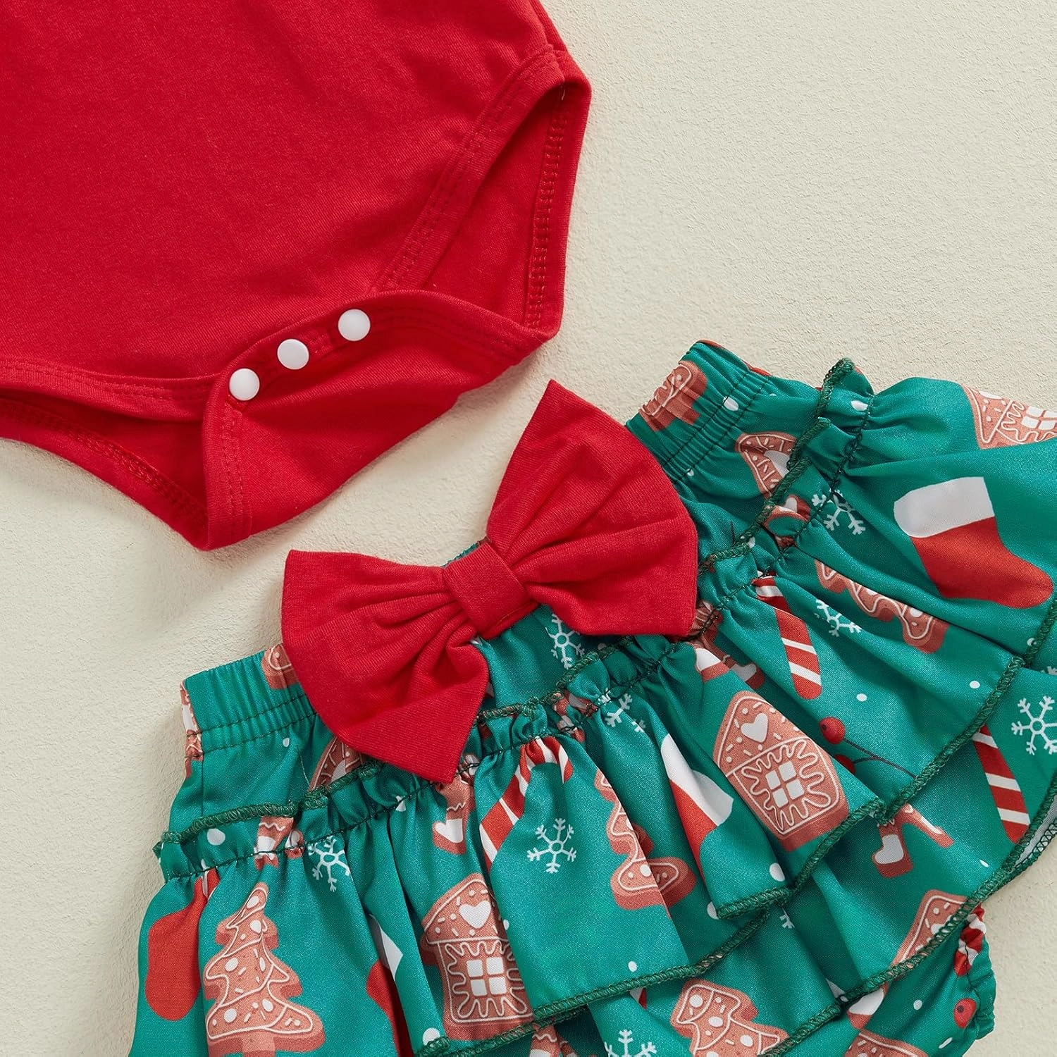 FYBITBO Newborn Baby Girl Christmas Outfits Cute Letter Romper Ruffle Plaid Skirt Dress Infant Christmas Outfit Clothes Set