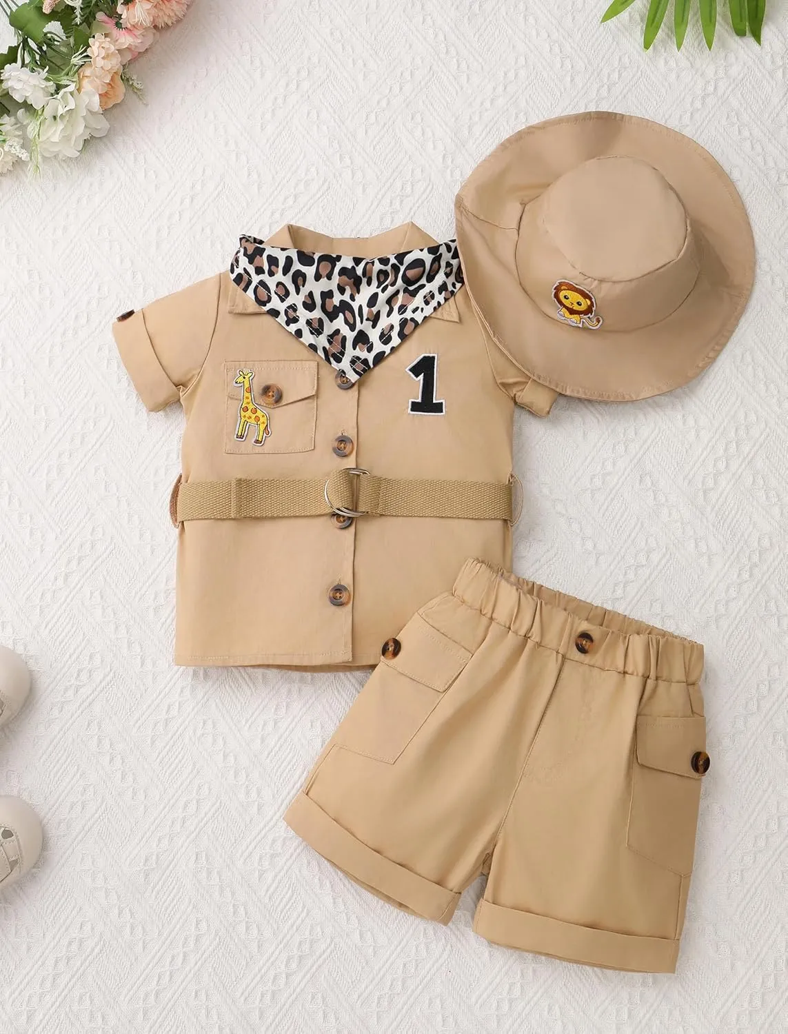 FYMNSI Baby Boy Wild Animal Jungle Safari Shirt Shorts Sets 5PCS Toddler Zoo Keeper First Birthday Outfit Cake Smash Clothes
