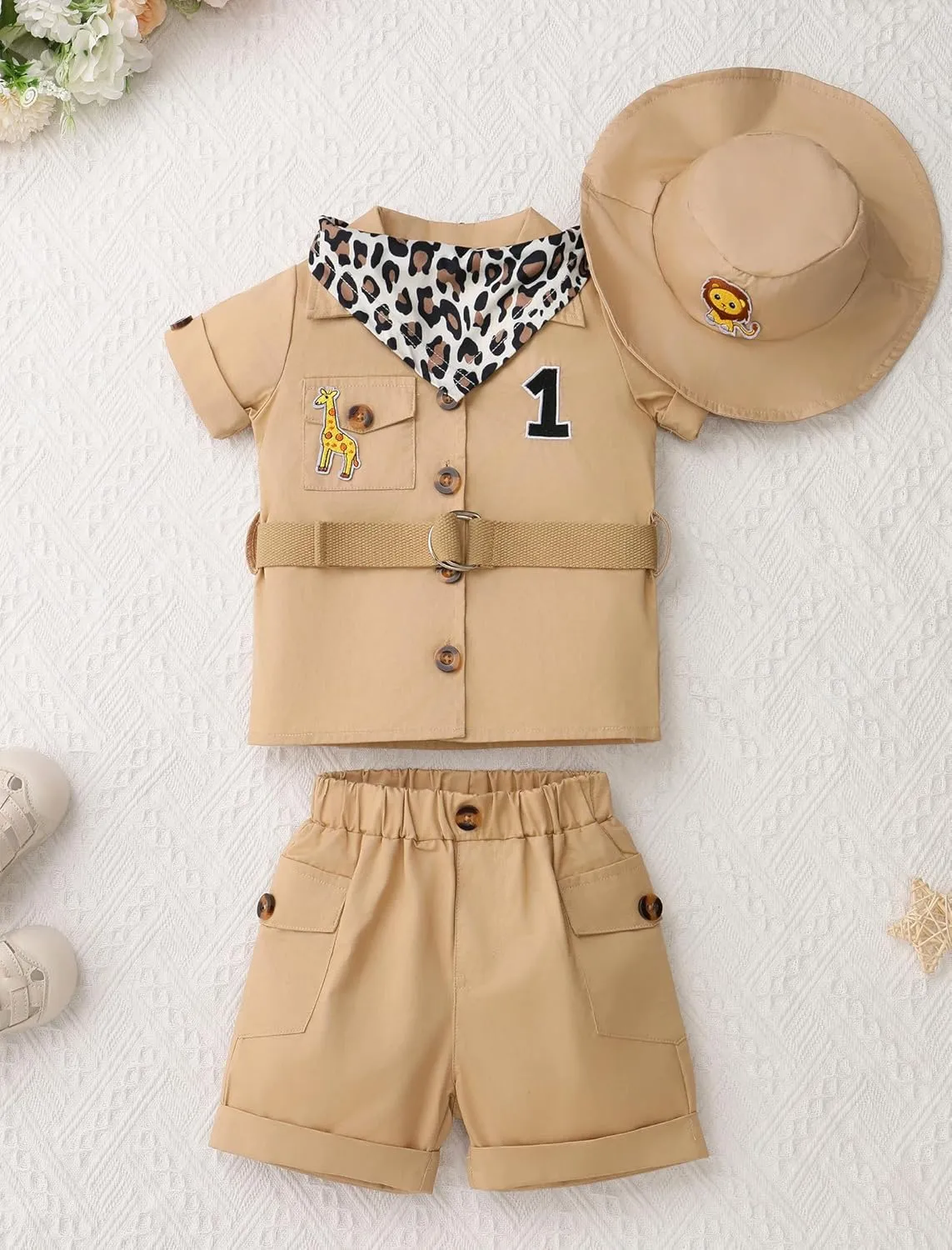 FYMNSI Baby Boy Wild Animal Jungle Safari Shirt Shorts Sets 5PCS Toddler Zoo Keeper First Birthday Outfit Cake Smash Clothes