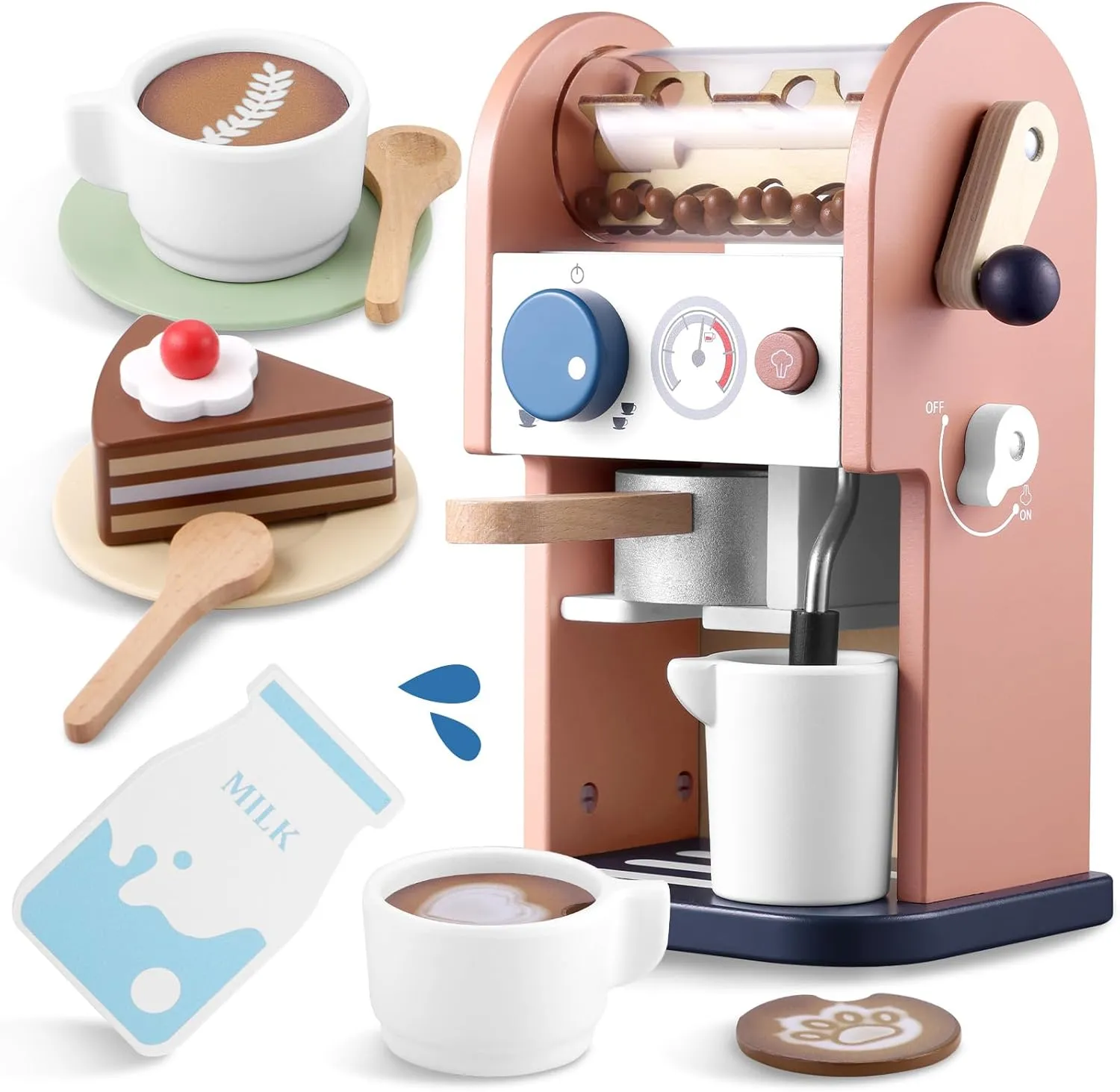 GAGAKU Wooden Coffee Maker Toy 15 pcs Play Kitchen Accessories Toy Coffee Maker for Kids Pretend Playset Toddler Coffee Maker Gifts for Boys and Girls