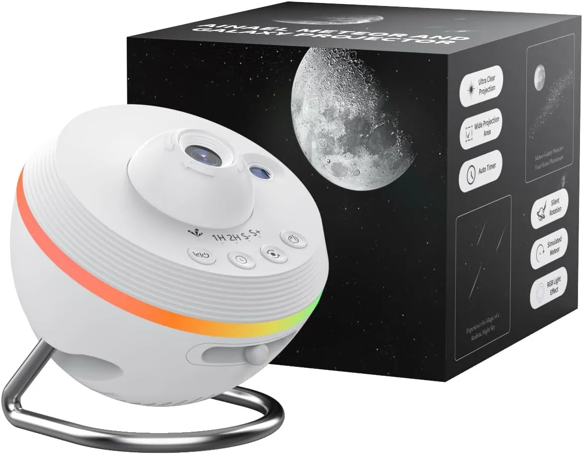 Galaxy Projector, Star Projector Planetarium Night Light Lamp Ceiling Space Starry Sky Projector with Light Strip Meteor and Galaxy Projector for Kids Bedroom Birthday Christmas Gift (White)