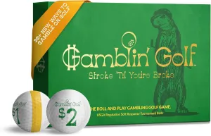 Gamblin' Golf - Roll and Play Gambling Golf Game - Take Your Friends Bankroll - Tournament Performance Soft Response Golf Balls to Spruce Up Your Next Round - Pack of 12 Balls