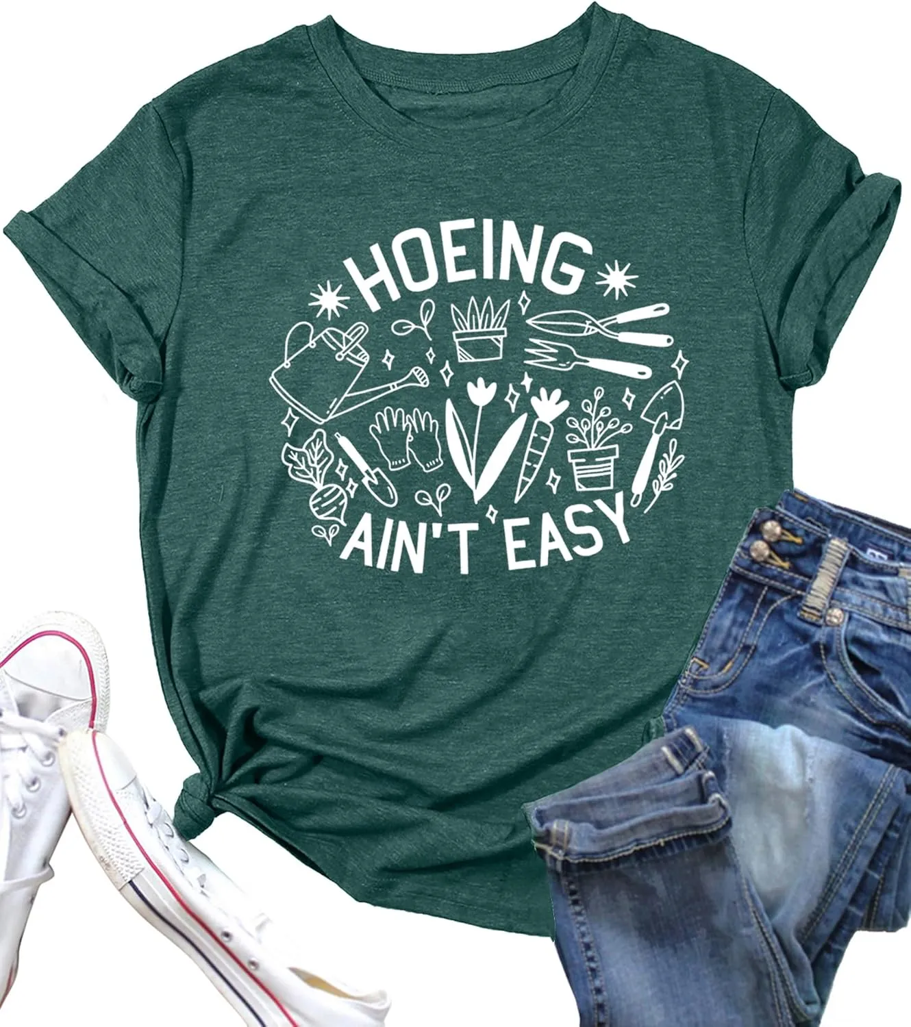 Garden Shirts for Women Plant Lover T Shirt Hoeing Ain't Easy Graphic Tee Short Sleeve Gardener Gift Blouse Tops