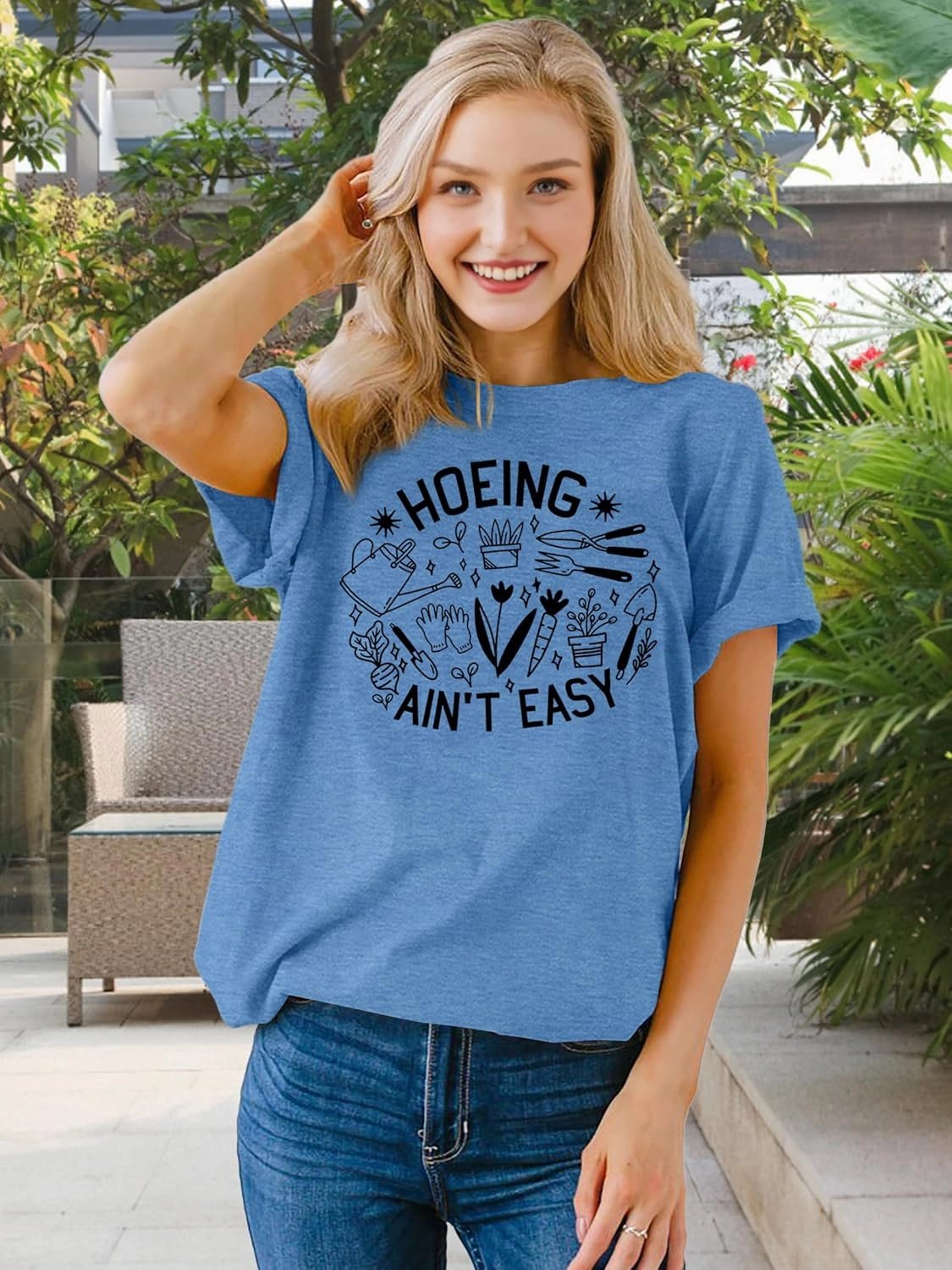 Garden Shirts for Women Plant Lover T Shirt Hoeing Ain't Easy Graphic Tee Short Sleeve Gardener Gift Blouse Tops