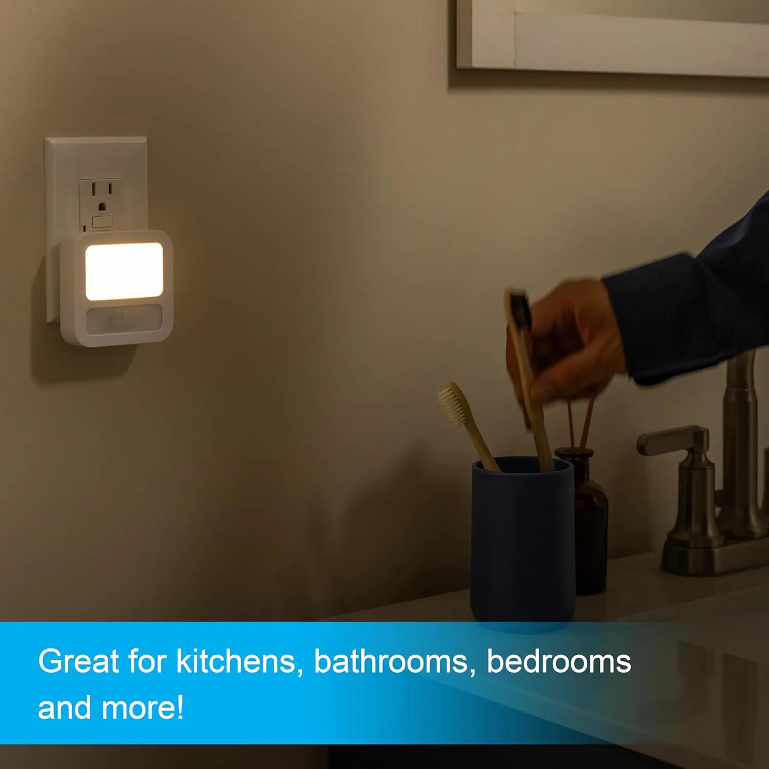 GE LED Motion Sensor Night Light, Plug-In, Dusk-to-Dawn Sensor, 20 Lumens, Soft White, Ideal for Bedroom, Bathroom, Kitchen, or Hallway – 46439 (2 Pack)