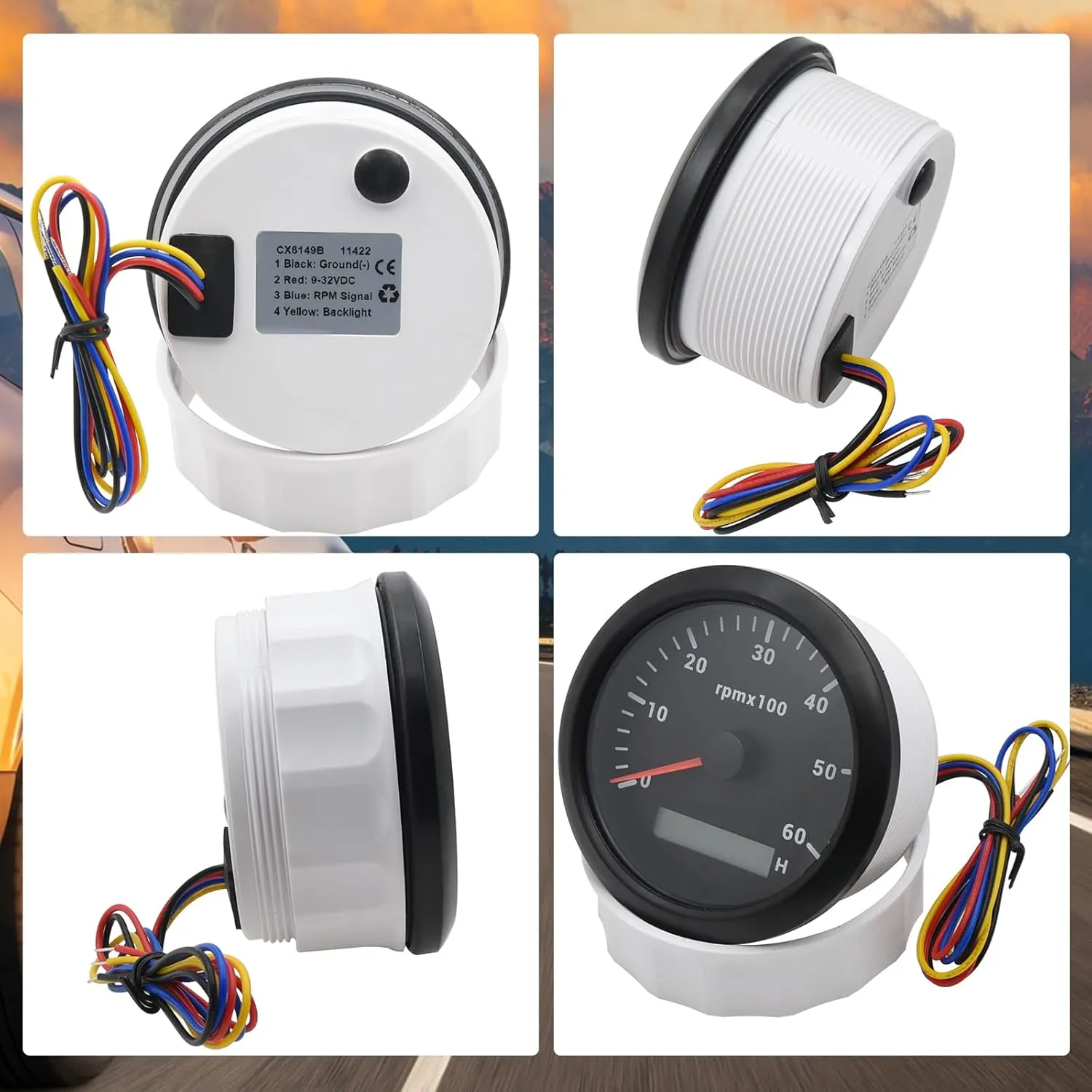 Geloo 85MM Boat RPM Tachometer Gauge 6000RPM Marine Tachometers 0-6000 RPM Tacometro Meter Replacement Tachometer for Auto Truck Car Tachometer Gauge 7 Colors Backlight LED Display 9-32V 3-3/8"（Black）