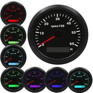 Geloo 85MM Boat RPM Tachometer Gauge 6000RPM Marine Tachometers 0-6000 RPM Tacometro Meter Replacement Tachometer for Auto Truck Car Tachometer Gauge 7 Colors Backlight LED Display 9-32V 3-3/8"（Black）