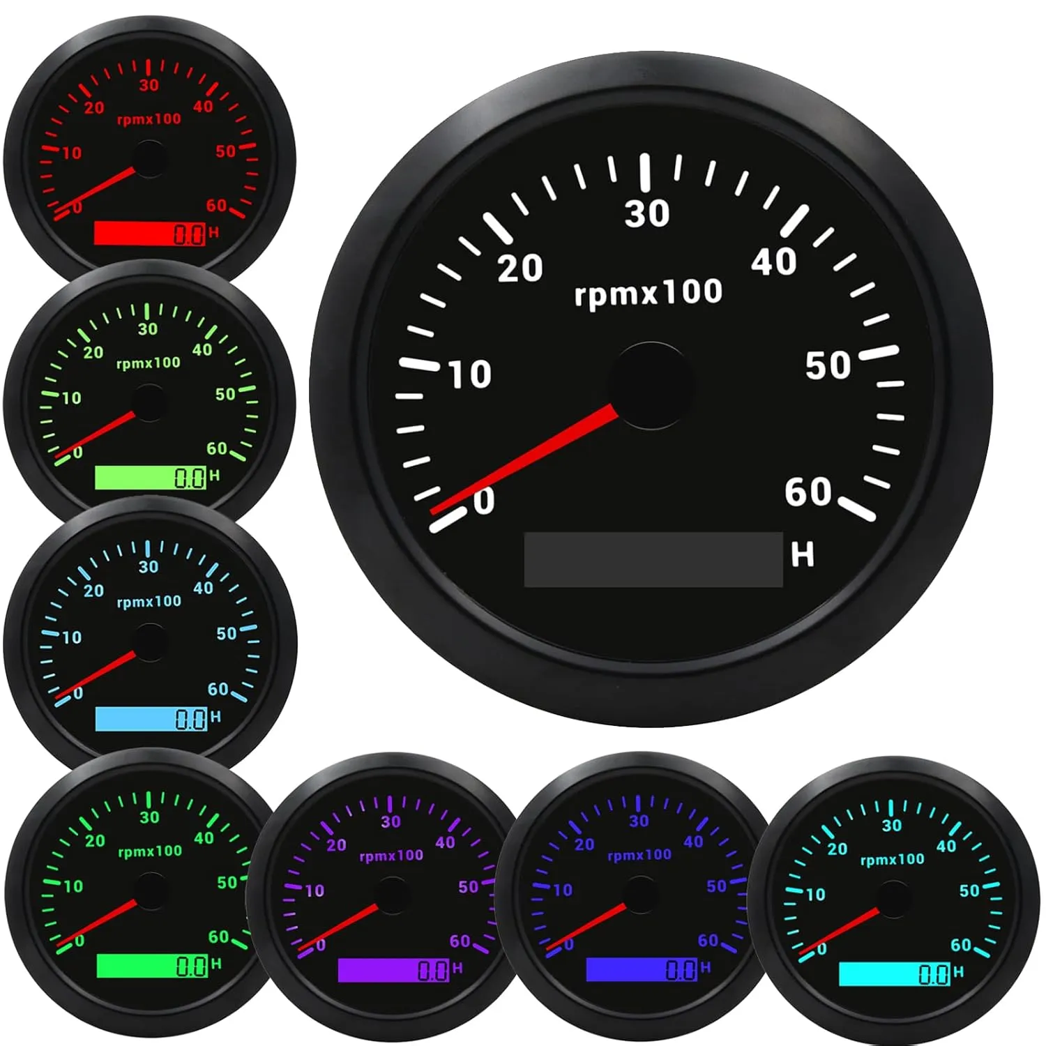 Geloo 85MM Boat RPM Tachometer Gauge 6000RPM Marine Tachometers 0-6000 RPM Tacometro Meter Replacement Tachometer for Auto Truck Car Tachometer Gauge 7 Colors Backlight LED Display 9-32V 3-3/8"（Black）