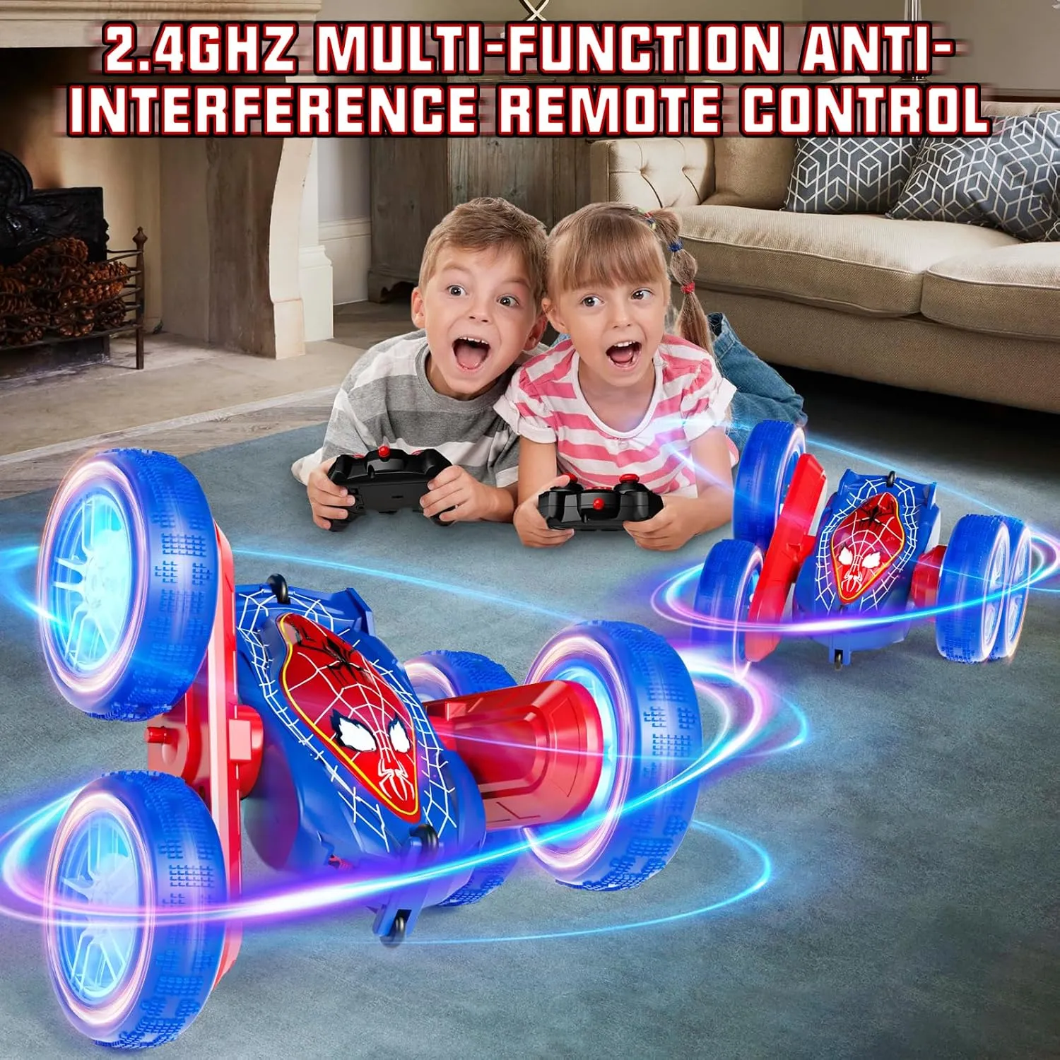 Gesture RC Cars, Hand Controlled Stunt Car for 6-12 yr Boys Girls, Gesture Sensor Remote Control Cars, 4WD Double Sided Off Road RC Trucks with Light Music for Kids Birthday Xmas Gifts (Blue)