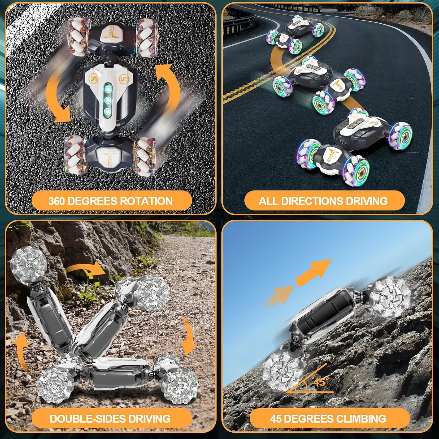 Gesture Stunt RC Car, 2.4Ghz 4WD Remote Control Car, Gravity Watch Sensor 360° Rotating Twist Drift Offroad Toy Car with Music Lights, Ages 6-12 Boys Girls Birthday
