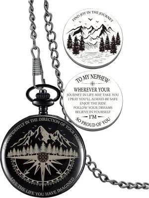 Gifts for Nephew from Aunt, Go Confidently Pocket Compass Engraved Black, to My Nephew Pocket Token, Inspirational Keepsake Gifts Ideas for Nephew Birthday Graduation Christmas
