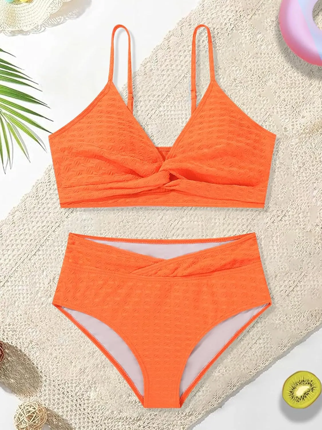 Girls Swimsuit Solid Bathing Suit 2 Piece Twist Cross Adjustable Straps Bikinis for Teen Girls with Chest Pad