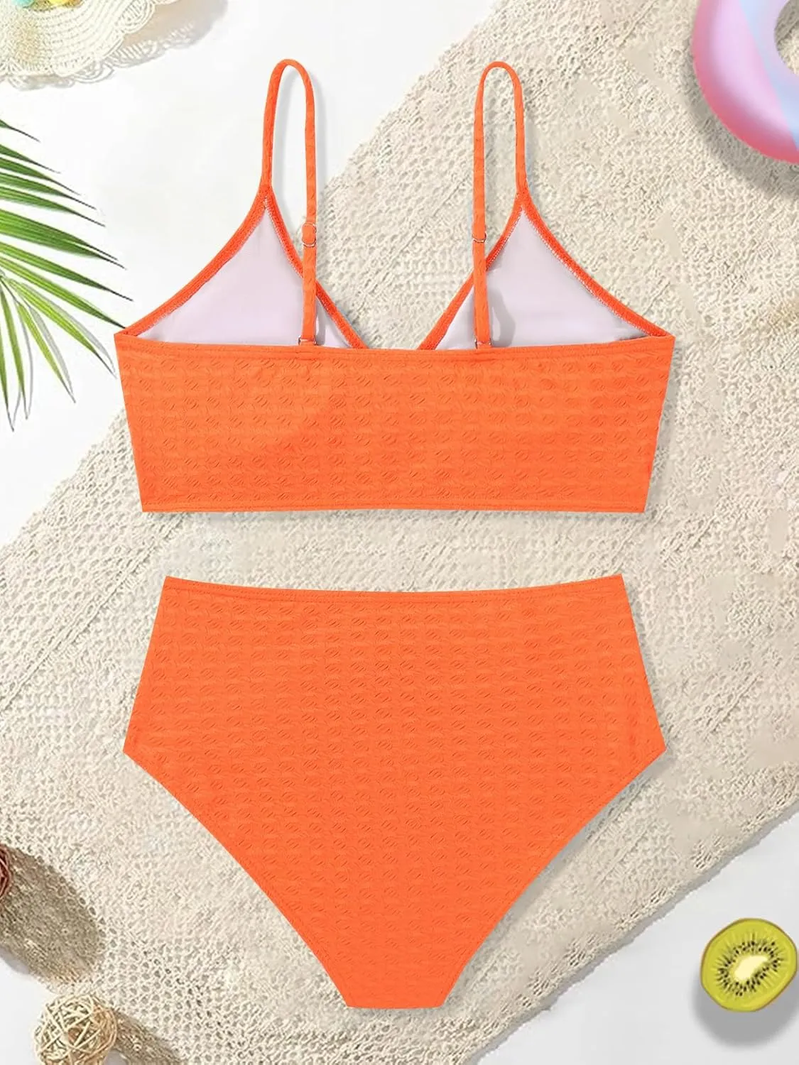 Girls Swimsuit Solid Bathing Suit 2 Piece Twist Cross Adjustable Straps Bikinis for Teen Girls with Chest Pad