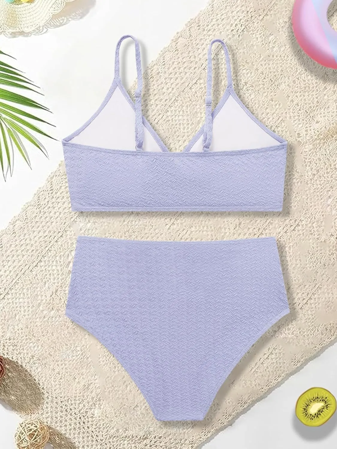 Girls Swimsuit Solid Bathing Suit 2 Piece Twist Cross Adjustable Straps Bikinis for Teen Girls with Chest Pad