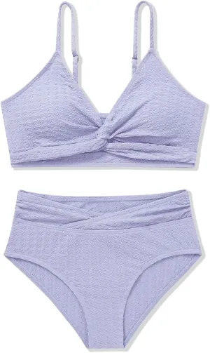 Girls Swimsuit Solid Bathing Suit 2 Piece Twist Cross Adjustable Straps Bikinis for Teen Girls with Chest Pad