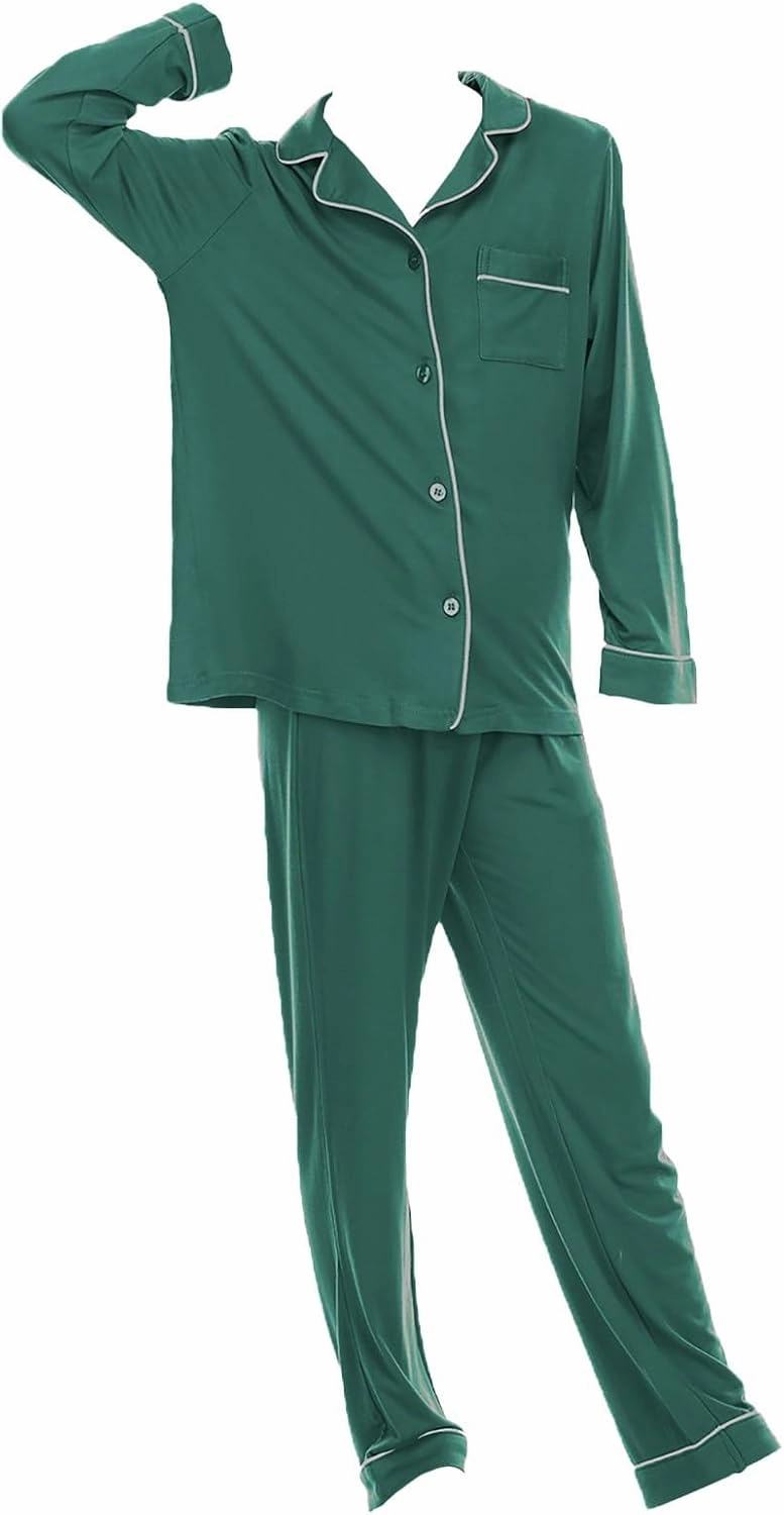 Girls Boys' Two Piece 𝐒leepwear Top and Bottom 𝐏ajama Set Soft Solid Long Sleeve Cotton 𝐏ajamas Button Down 𝗟oungewear