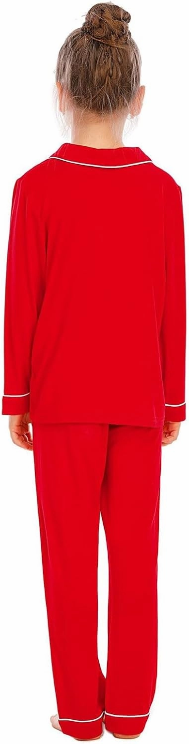 Girls Boys' Two Piece 𝐒leepwear Top and Bottom 𝐏ajama Set Soft Solid Long Sleeve Cotton 𝐏ajamas Button Down 𝗟oungewear